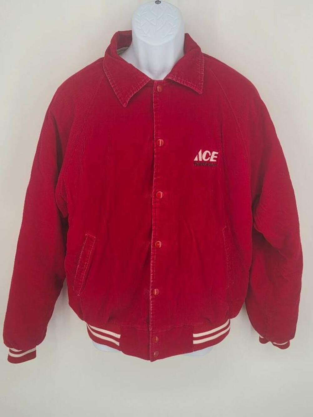Vintage Hartwell Mens L Ace Hardware Corduroy Bomber Varsity Jacket Red USA